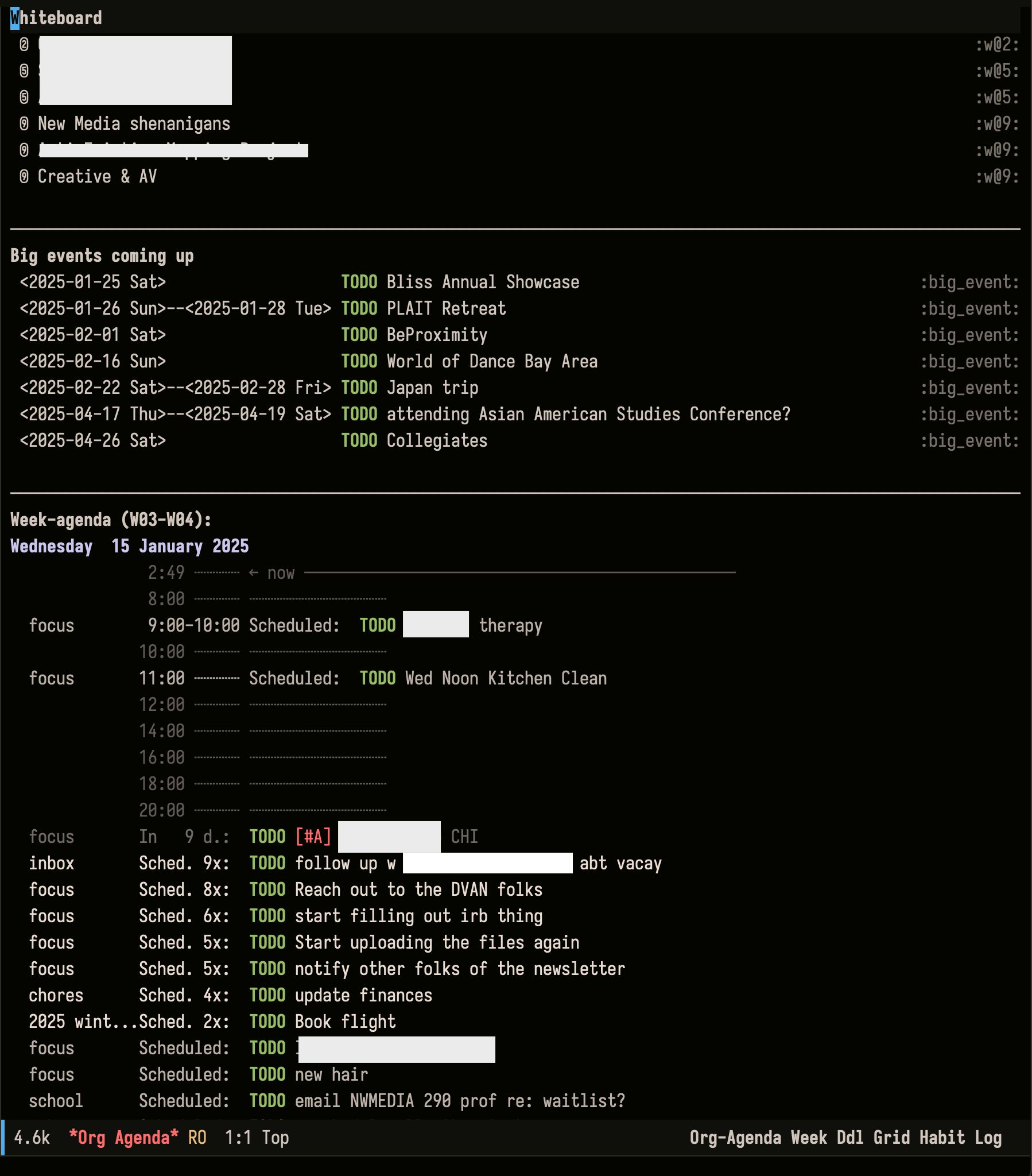 The agenda view in org-mode