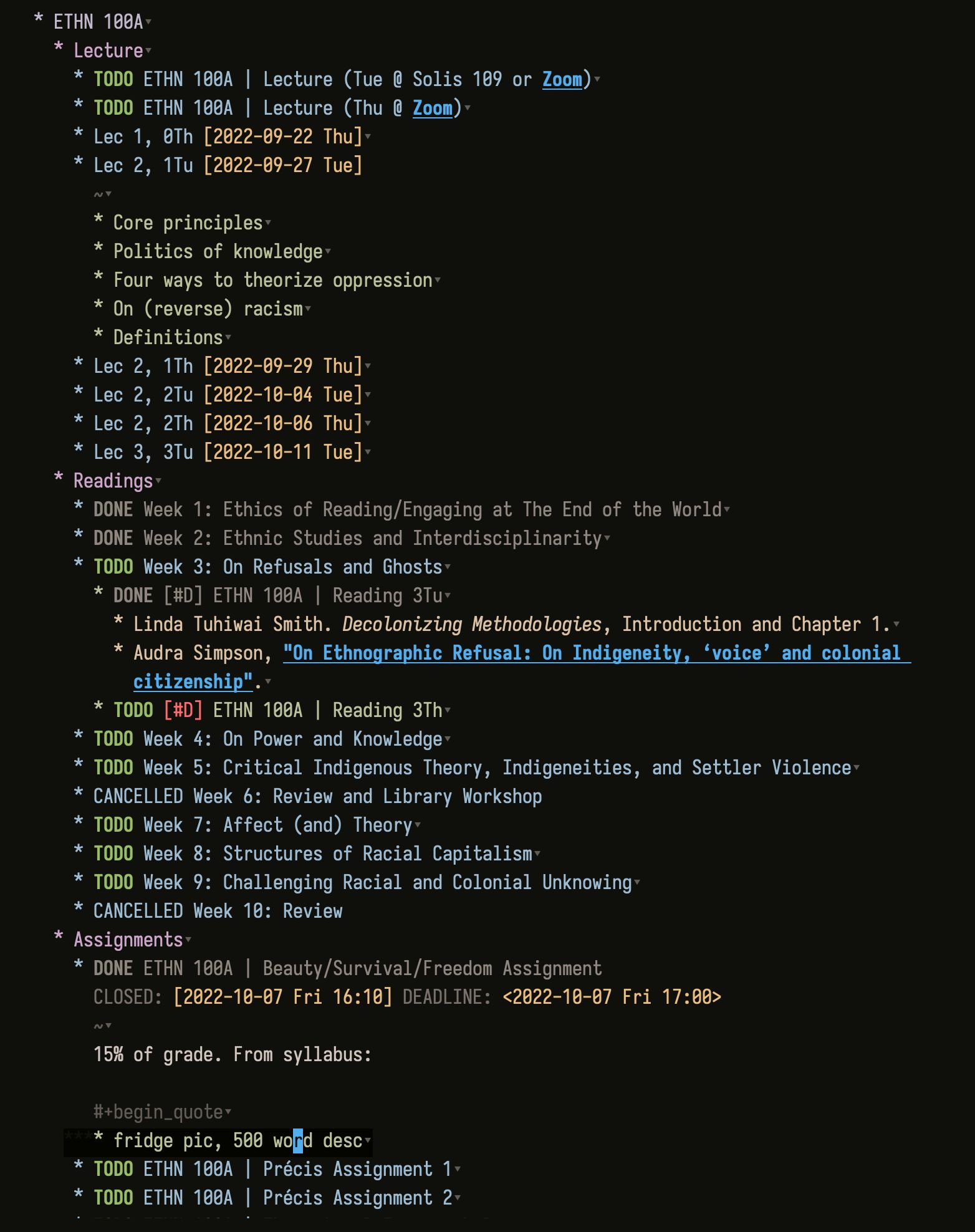 The outline for ETHN 100A
